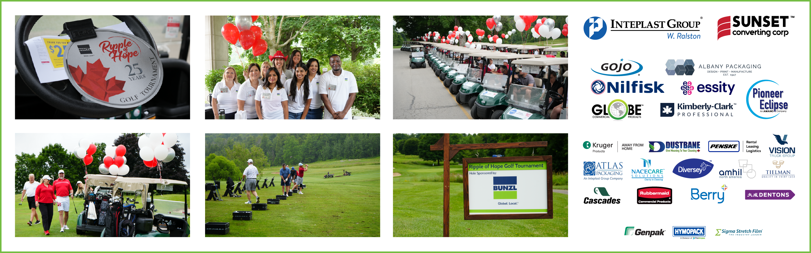 Collage from the Ripple of Hope 25th Annual Golf Tournament showing participants