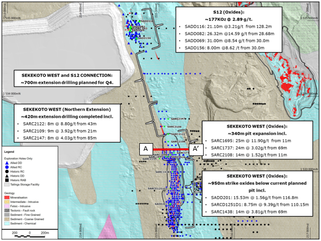 Sekekoto West and Sekekoto Drill Plan and modelled/active pits
