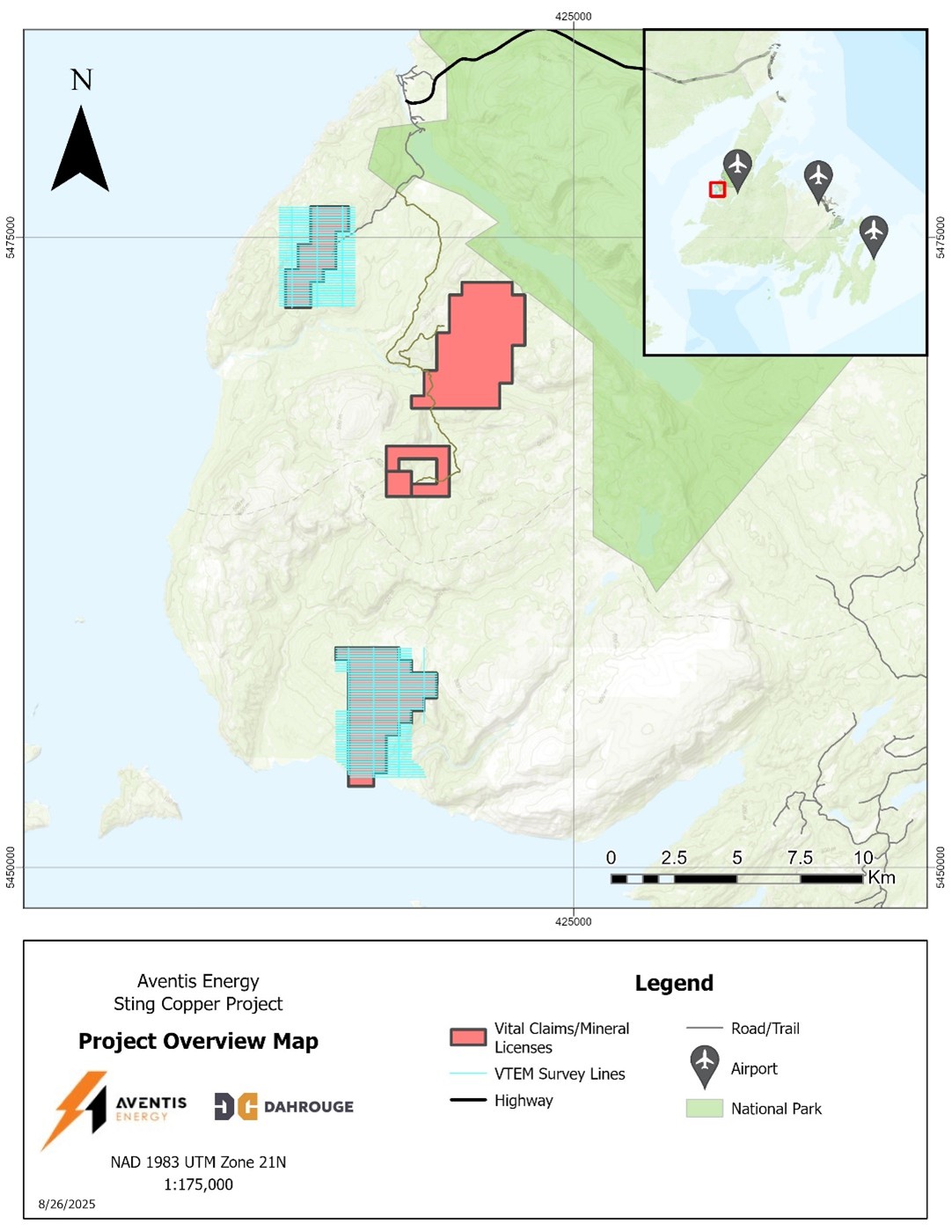 Sting Copper Project VTEM survey overview.