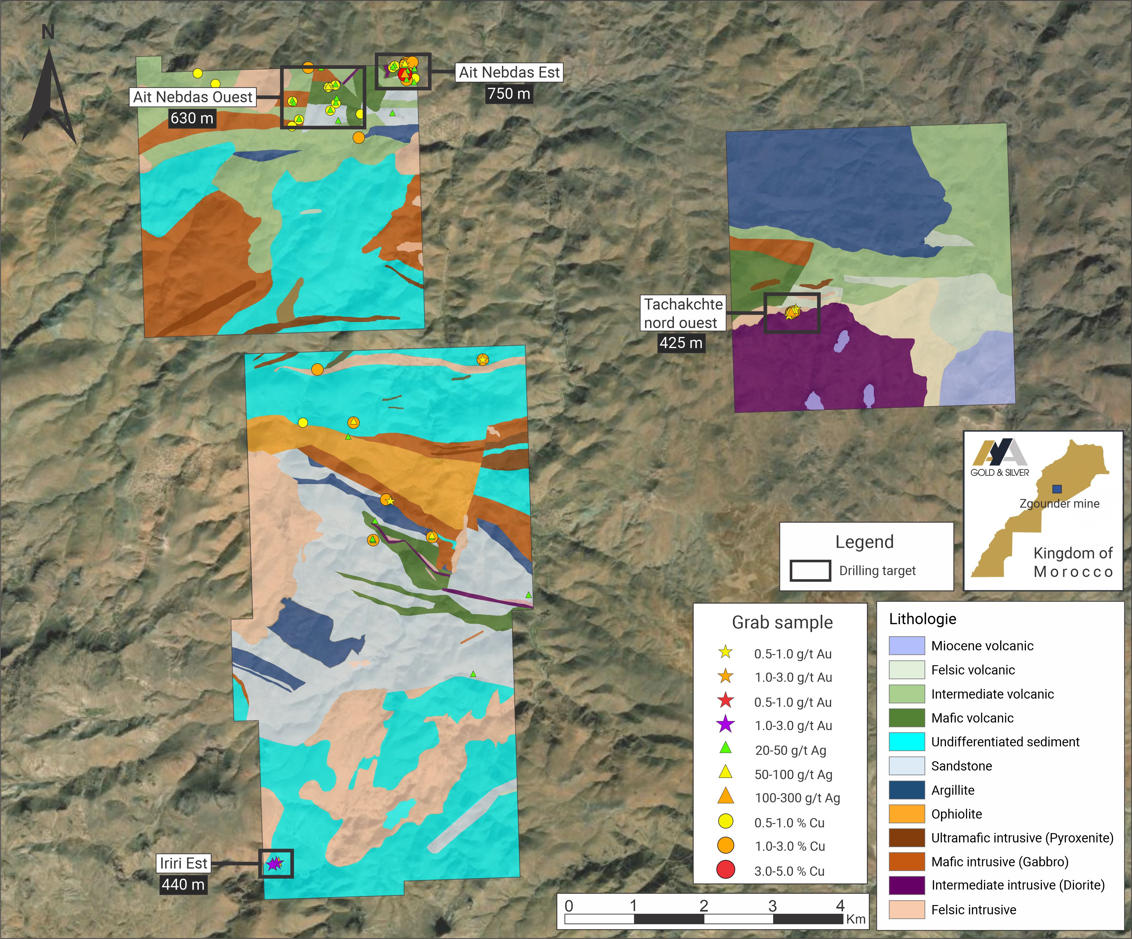 Surface Map of Zgounder Far East with Exploration Drill Program
