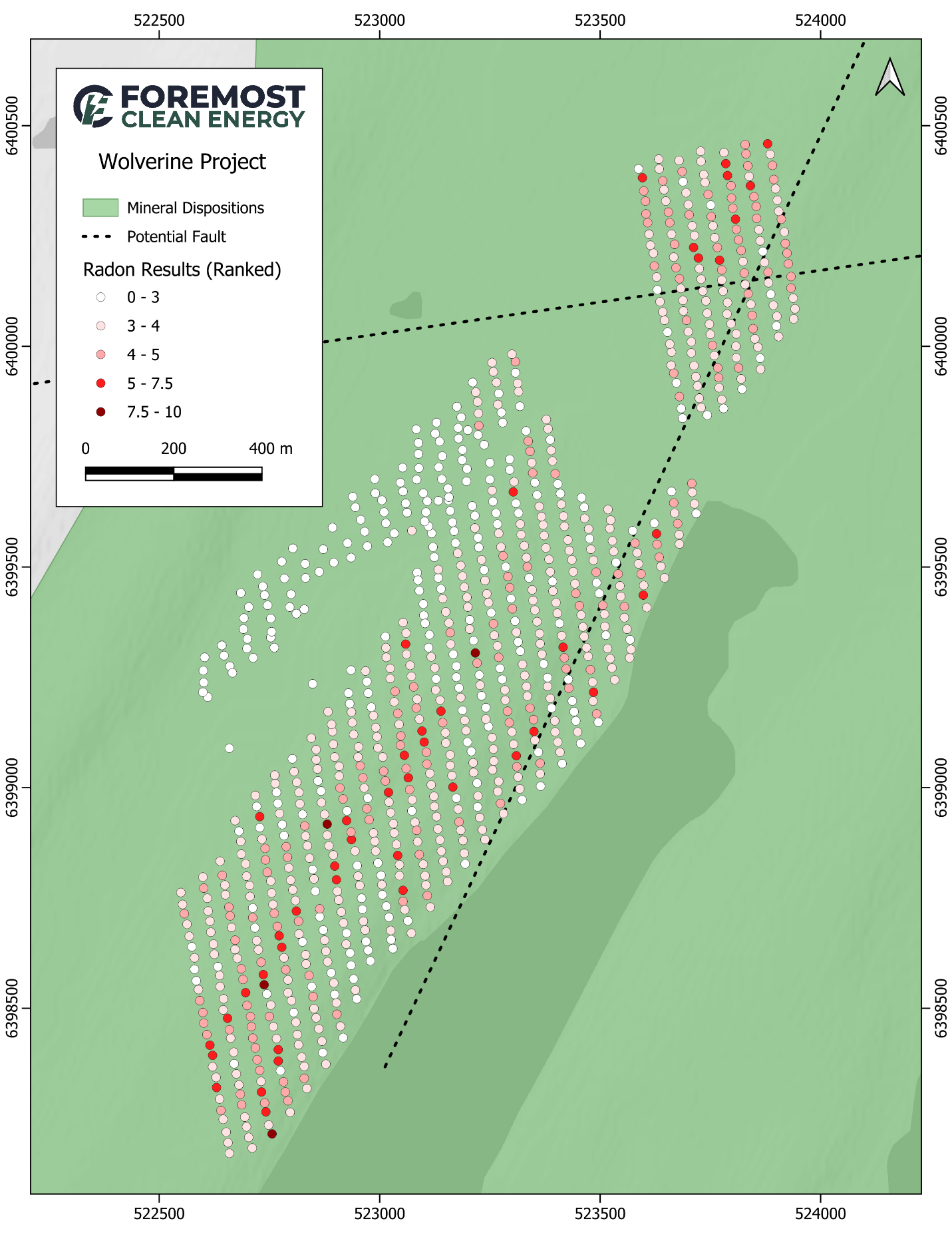 Figure 3. Wolverine Property Radon Survey Results Map
