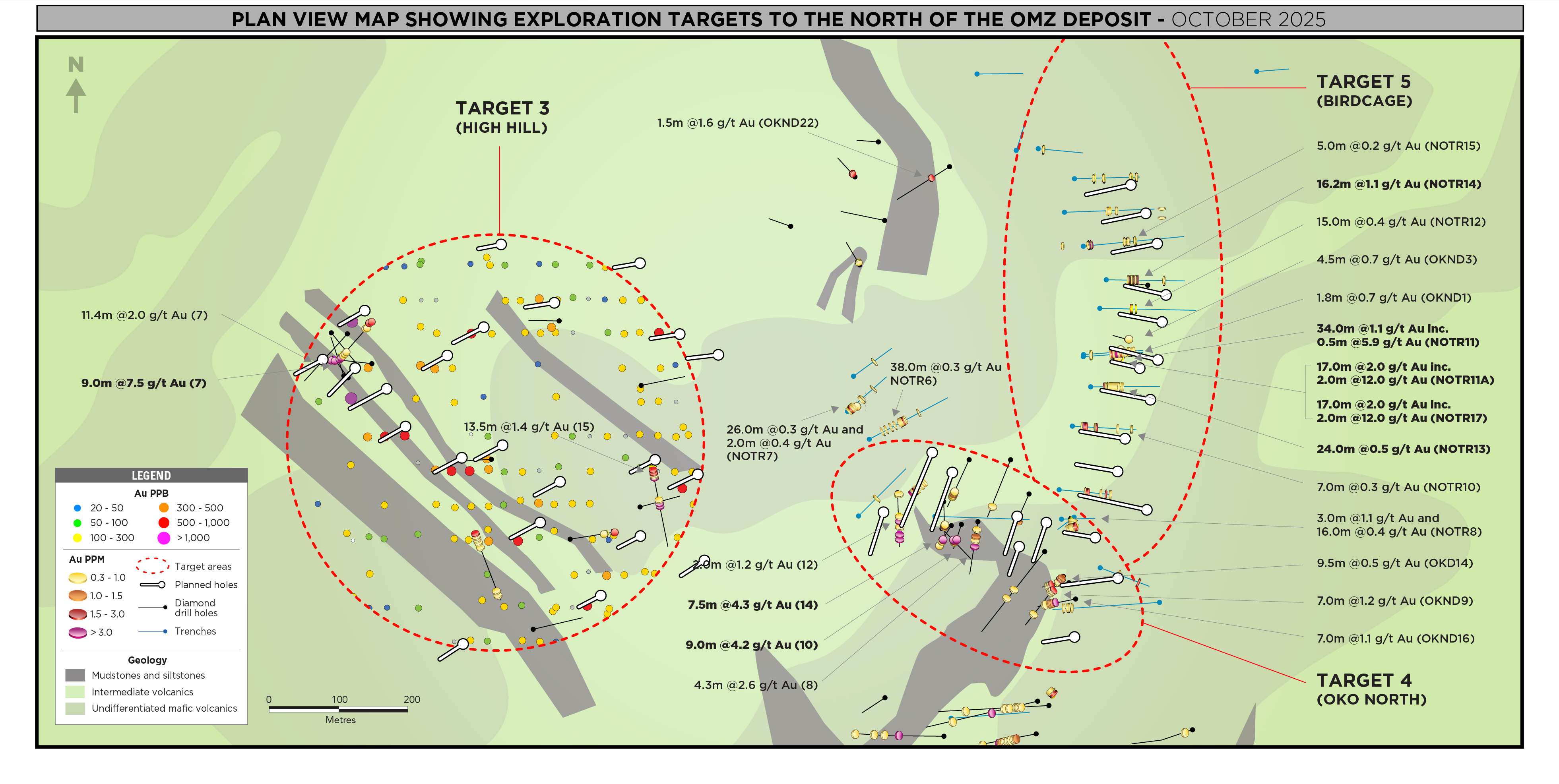 Figure 6 – Plan View of Targets North of Oko Main Zone