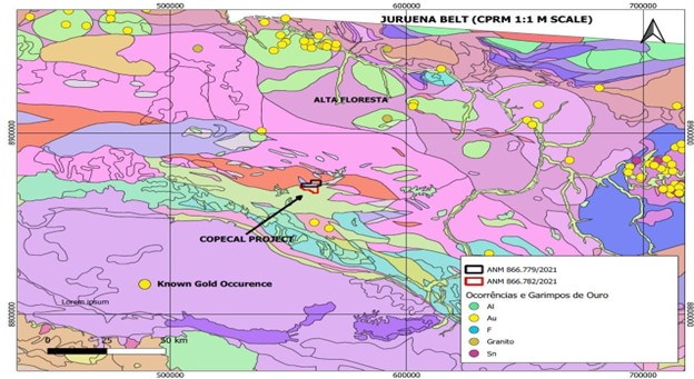 Location of the Copeçal Gold Project within the prolific Juruena Gold Belt