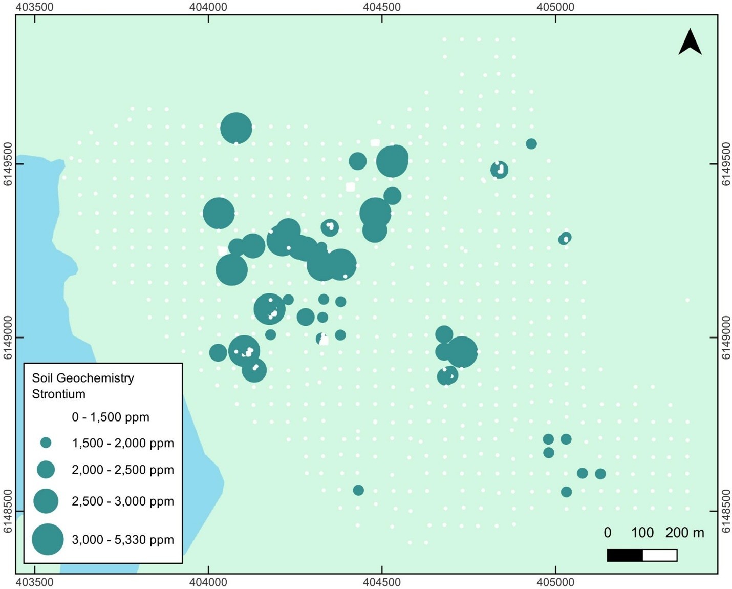 Distribution of strontium (Sr) concentrations in soil across the Burntwood project