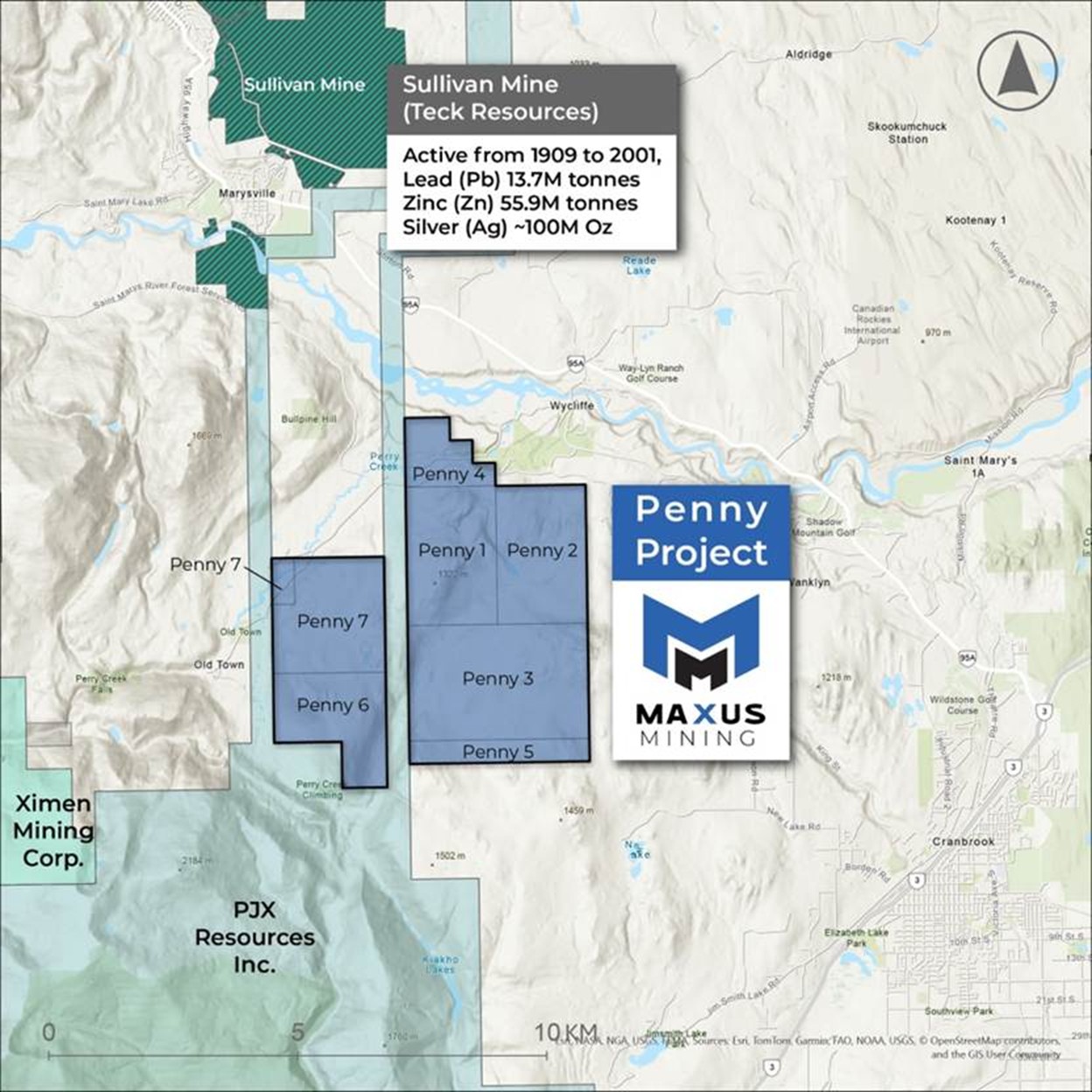 Penny Property Claims proximal to the past producing Sullivan Mine²