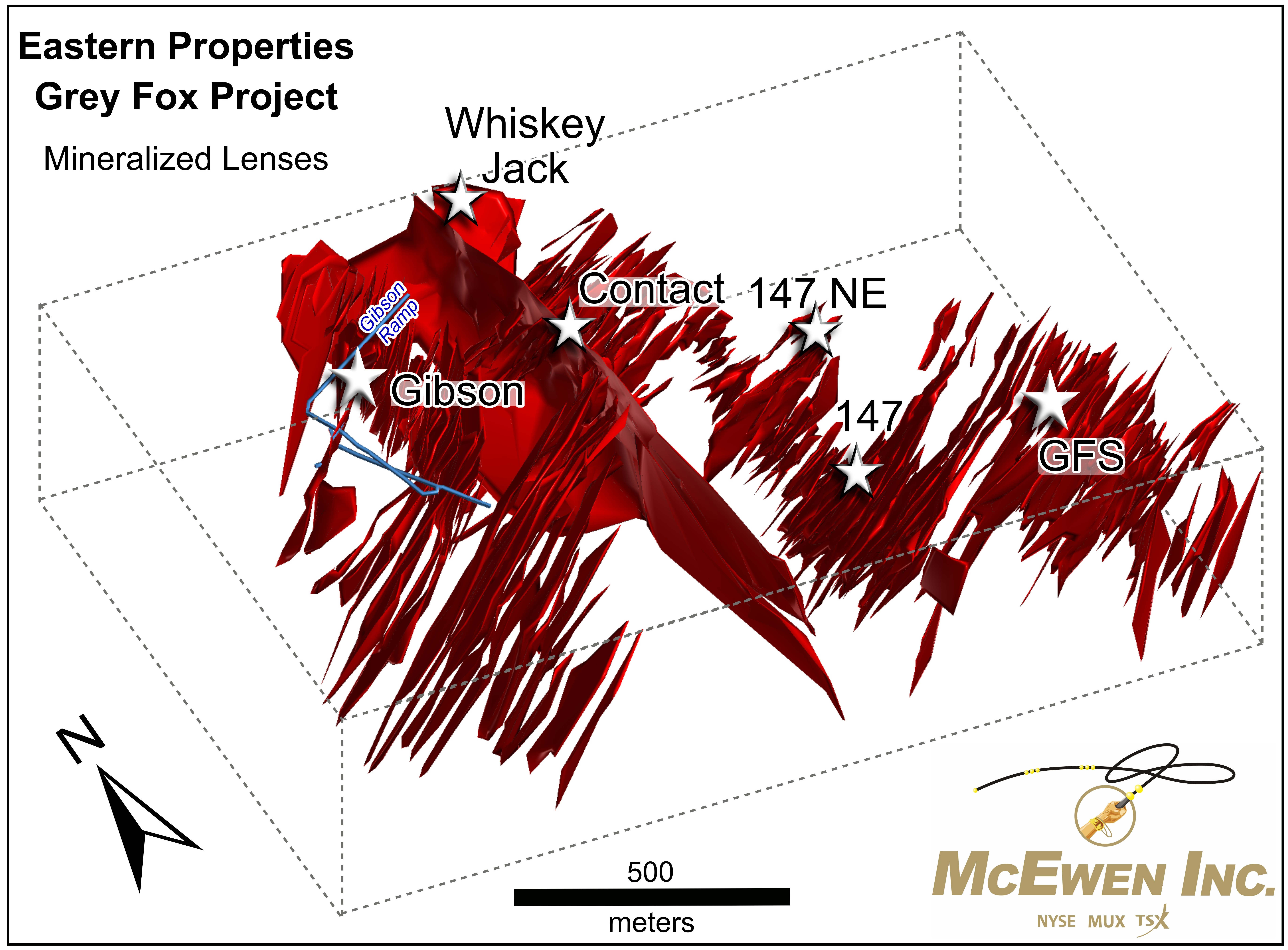 Figure 5. 3D View of Updated Mineralization Model at Grey Fox