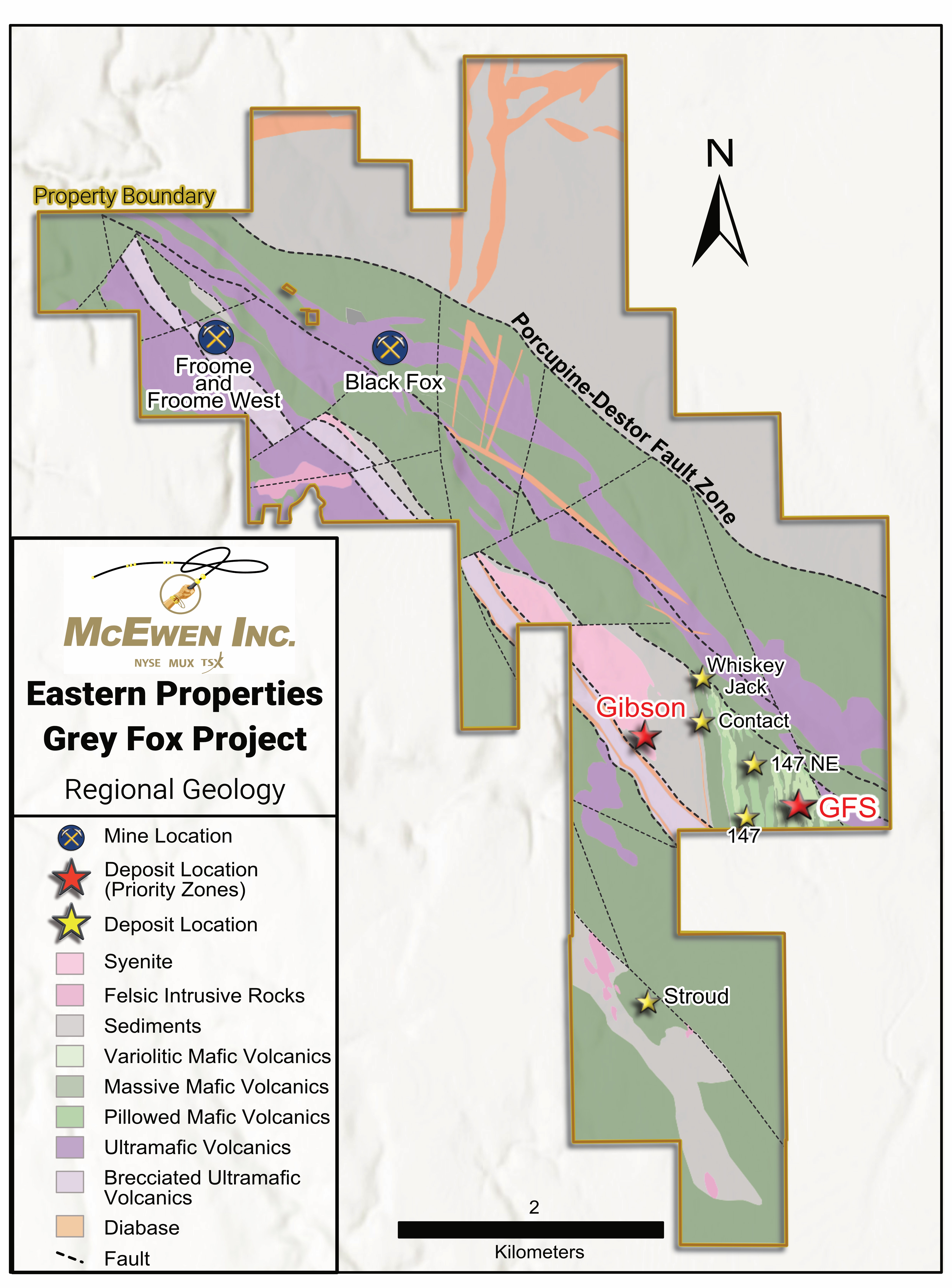 Figure 1. Plan View Map of Fox Complex Eastern Property, With the Zones Referenced in This Press Release