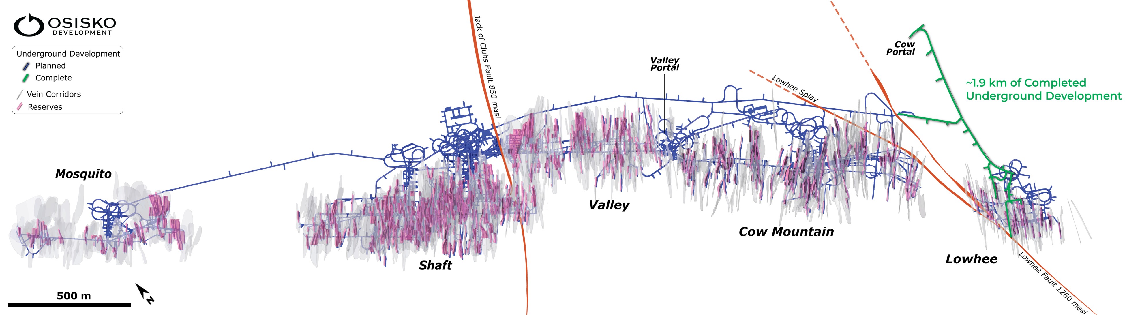 Cariboo Gold Project long section and underground development progress.